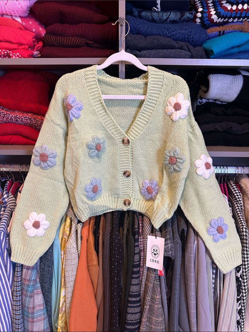 Cider light green floral long sleeve v neck oversized cardigan size S NWT